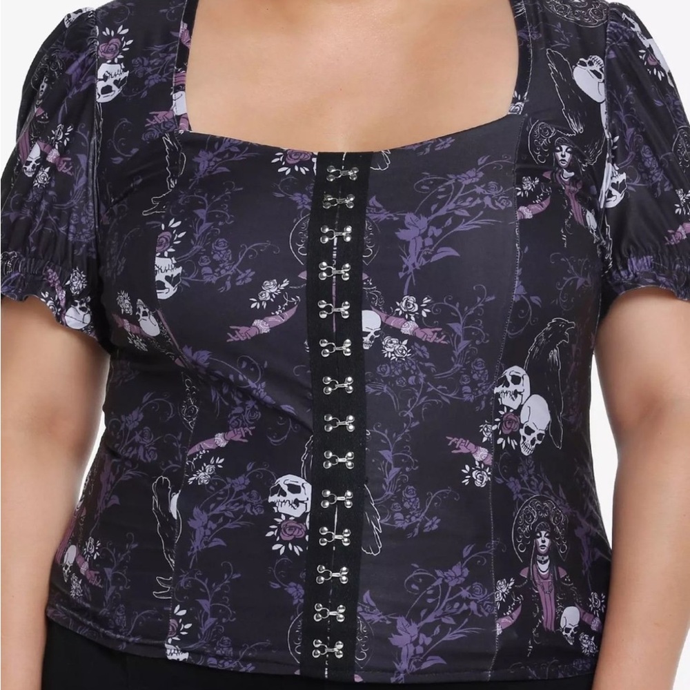 Her Universe Madame Leota Black and Purple Puff Sleeve Bustier Blouse
